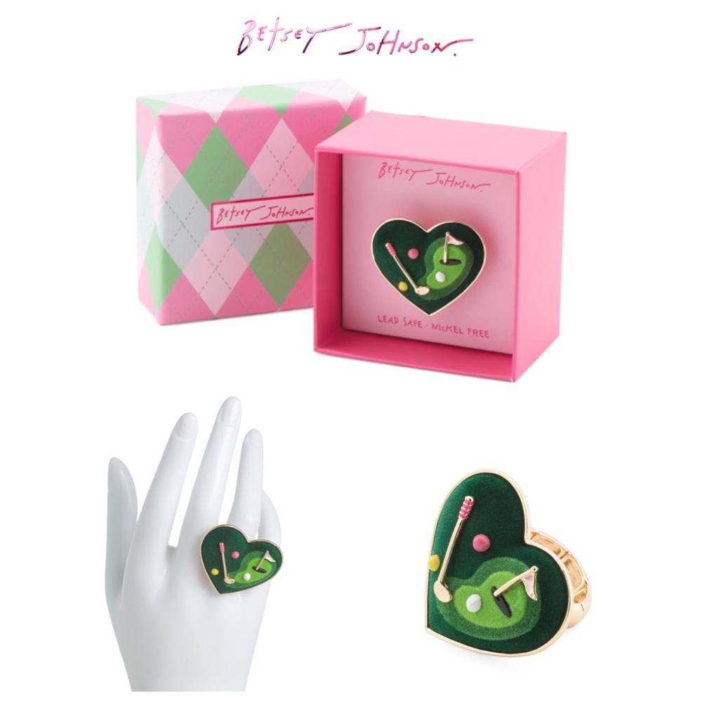 NWT Betsey Johnson 💋GOLF HEART Gold Plated Metal Heart- Shapes Stretch Ring